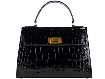 Fonteyn Mignon 'Croc Print' Leather Handbag - Black